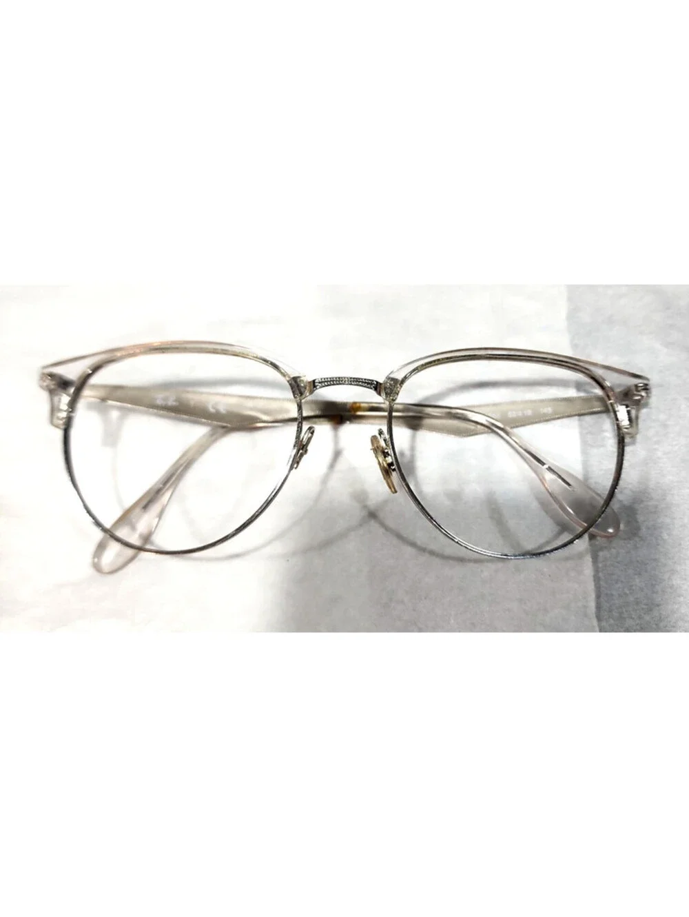 Ray Ban RB6396 2936 No Nose Pad Clear Silver Metal Round Eyeglasses 53-19 145